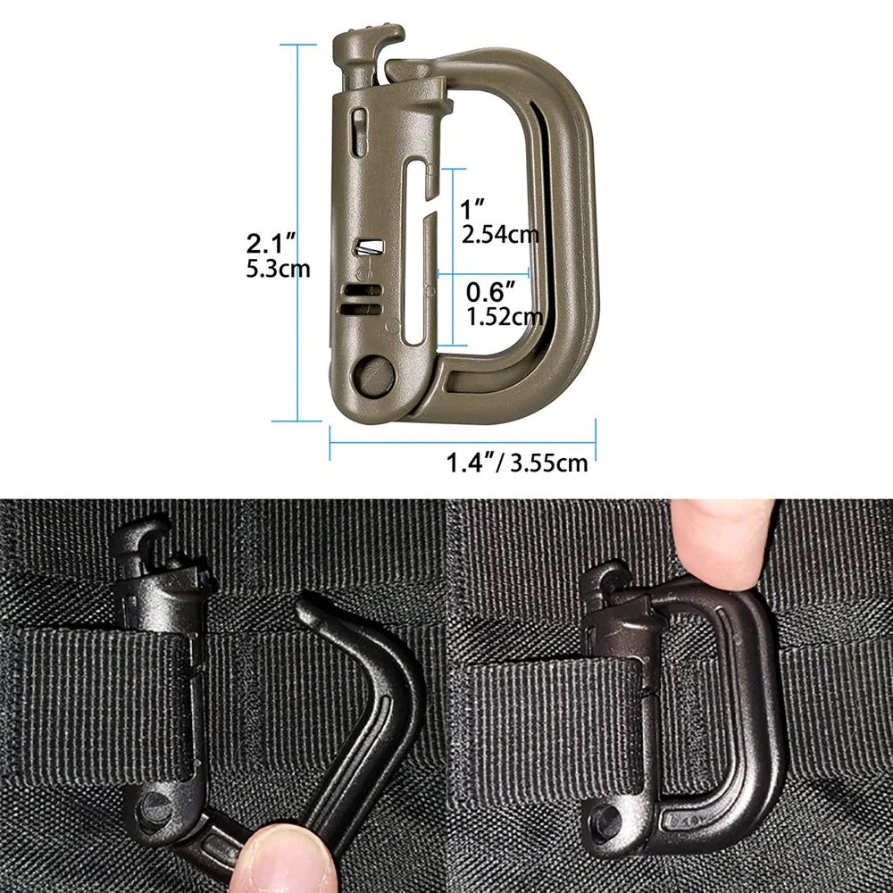 Kit of 25 Molle Accessories Kit Attachment D Ring Grimloc Locking Gear Clip Webbing Strap Tactical Backpack Web Elastic String molle accessories