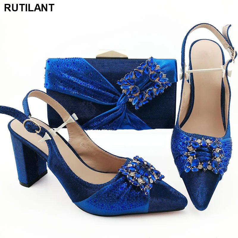 

Latest Fashion African Design Ladies Shoes and Bag Set Decorated with Rhinestone Nigerian Women Party Pumps Luxury Women Shoes