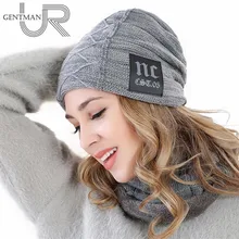 2pcs / комплект унисекс шапка мода метка NC шапка мужская и женская зимняя вязание шапки для мужские и женские теплый толстый плюс футеровка акрил шапка