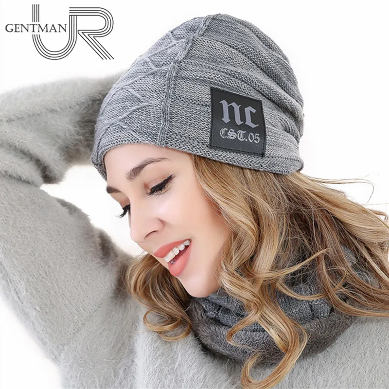 

New Unisex Winter Hat Neck Warmer Hat Set NC Label Beanie Hat Casual Winter Hats For Men Women Add Fur Lining Warm Knitted Hat