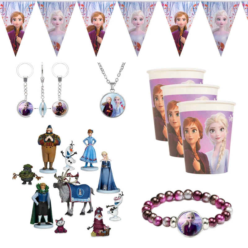 

Frozen2 Snow Queen Elsa Anna Birtyday Party Supplies Cup Plate Napkins Flag Gift For Birthday Party Decorations Kids Favor Gift