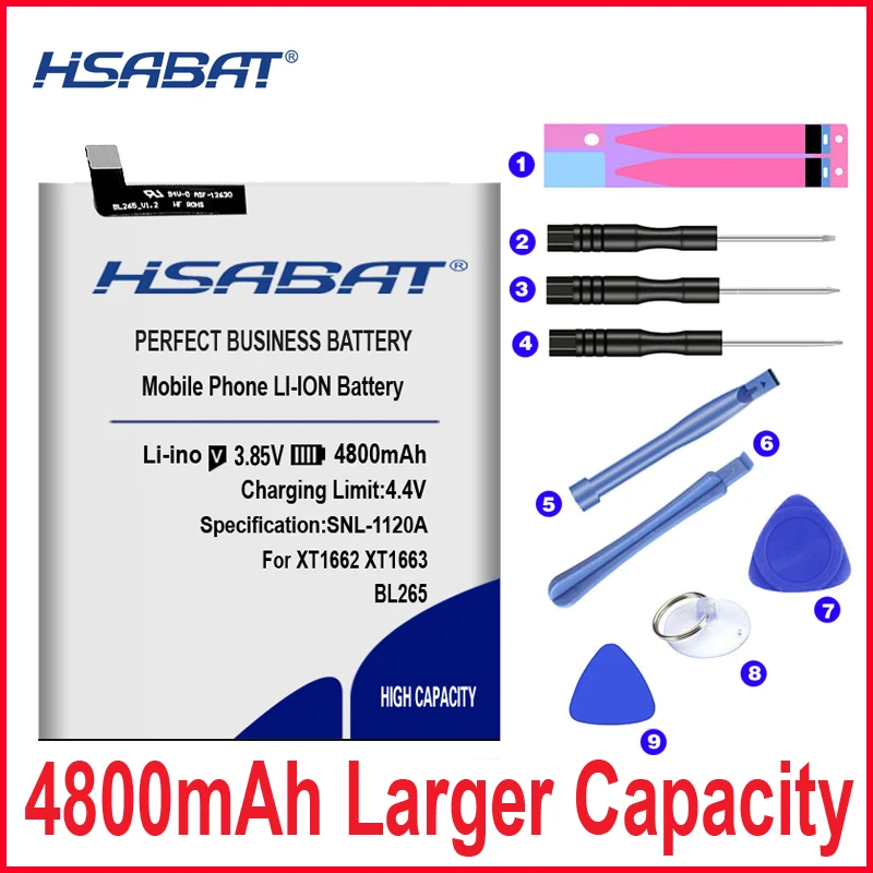 HSABAT 4800 мАч BL265 батарея для lenovo XT1662 MOTO M XT1662 XT1663 запасная батарея запасной аксессуар аккумуляторы