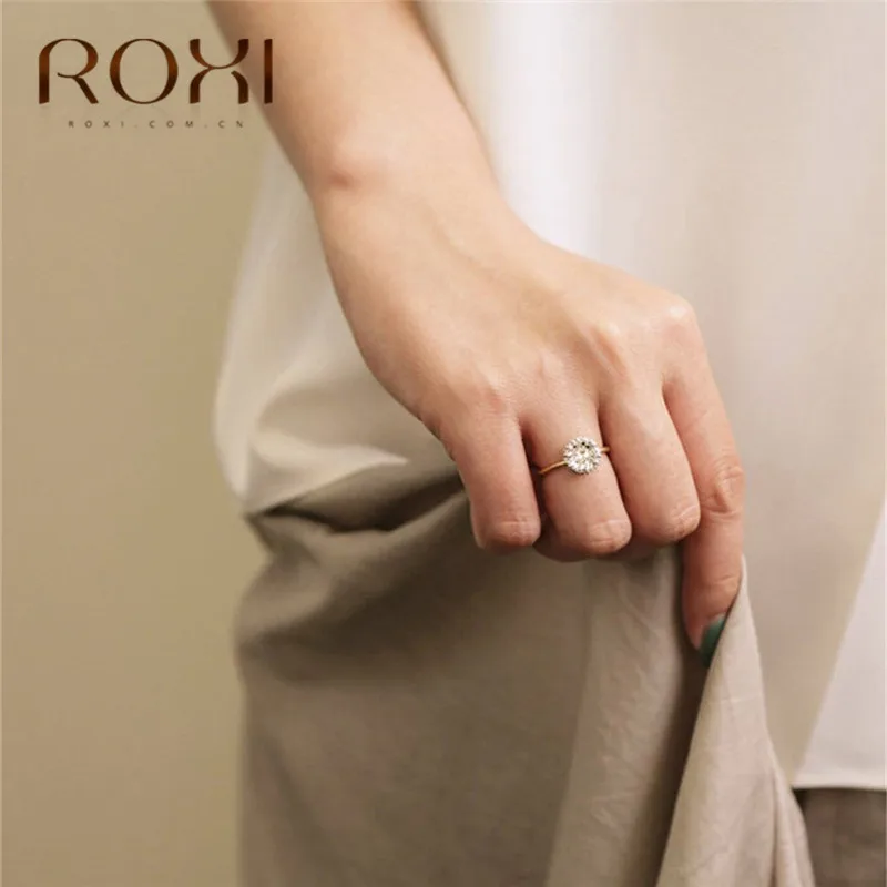 ROXI новые кольца с ромашками для невесты, Помолвочное, обручальное кольцо, ювелирные изделия, изящные золотые хрустальные кольца, подарок на день рождения