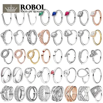 

PDB JZ 10 Original Brand 100% 925 sterling silver ring engraved with sparkling logo love heart diamond ring Gemstone female ring