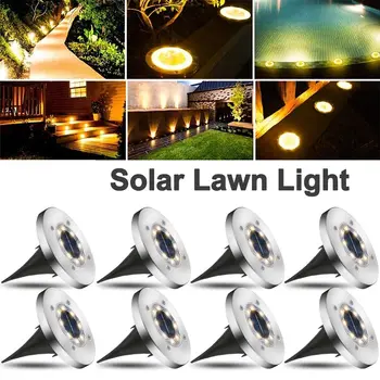 

8leds Outdoor Waterproof Stainless Steel In Ground Solar Lights Walkway Lawn Solar Disk Lights LED Solar Ground Lights