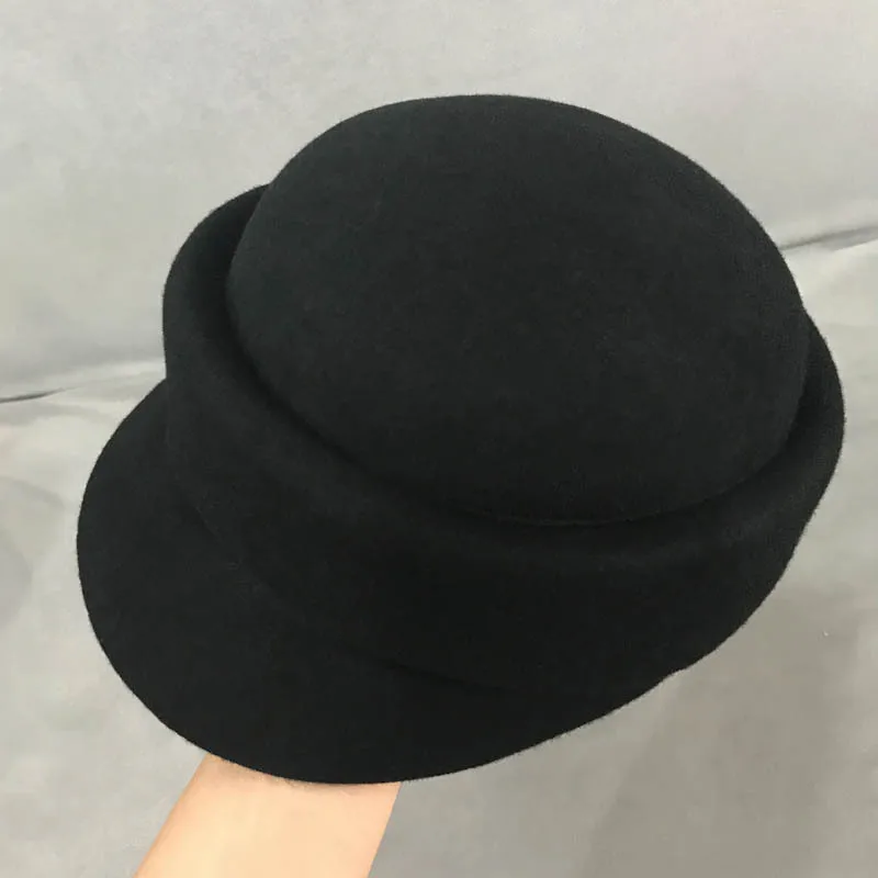 

Womens Wool Felt French Berets Bowler Hat Artist Boina Bowknot Cap