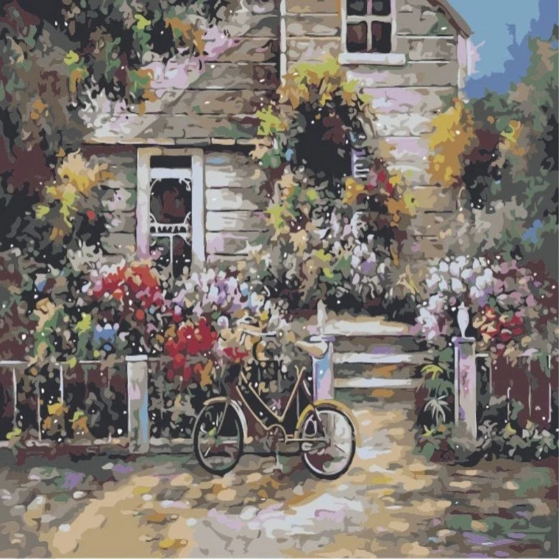 

Oil Painting By Number Bicycle Landscape Coloring For Adults DIY Craft Kits Picture By Numbers Drawing Home Decoration Wall Art