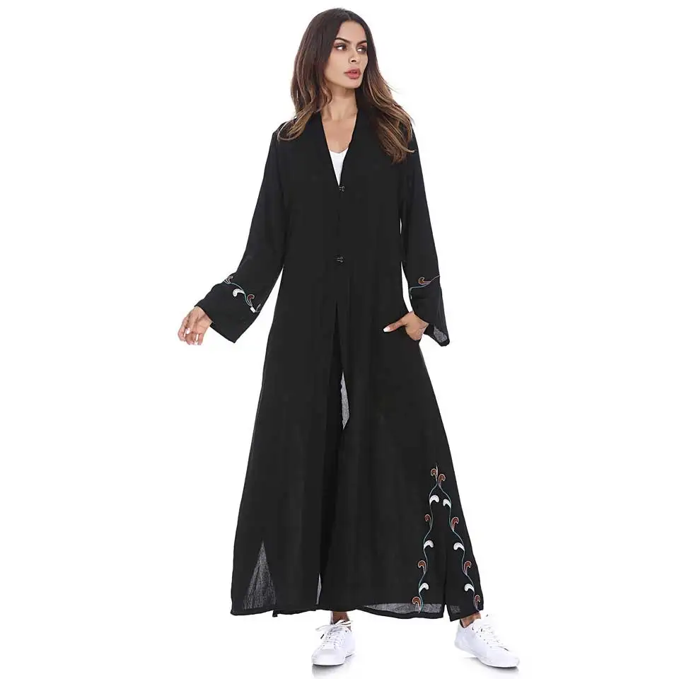 Женский кардиган с длинным рукавом и вышивкой abaya весеннее Макси-кимоно открытой