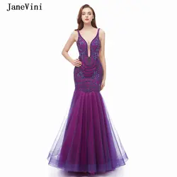 JaneVini/сексуальные вечерние платья Русалочки с глубоким v-образным вырезом, Длинные 2019 роскошные, украшенные бисером, изысканная вышивка