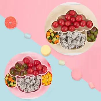 

Baby Silicone Dishes Meal Plate Integrated Design Creative Grid Feeding Bowl Children Cartoon Shape Tableware Kitchen Gadgets