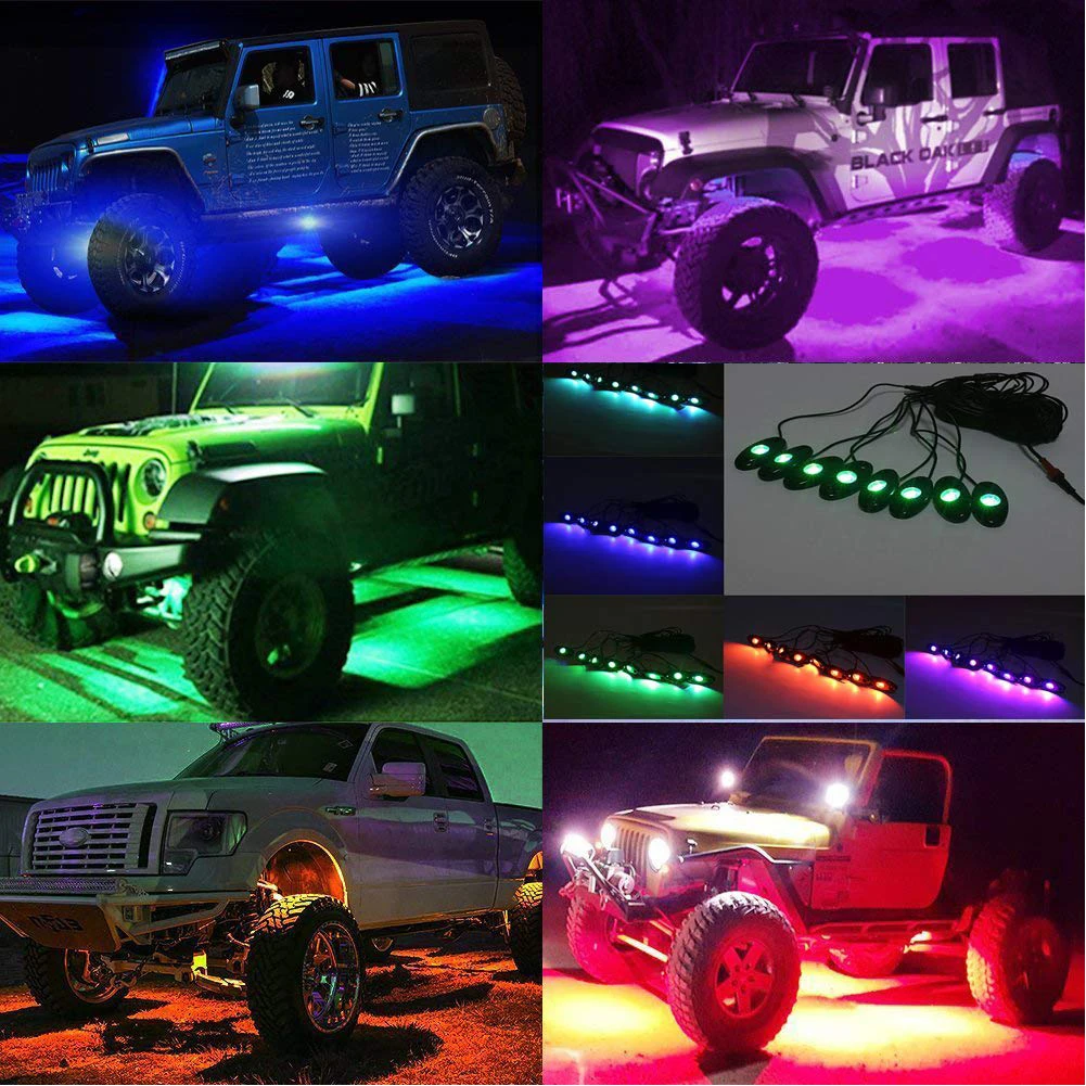 8 Pod RGB светодиодные горные фонари Водонепроницаемые огни для украшения автомобиля Поддержка Bluetooth приложение управление автомобильные аксессуары