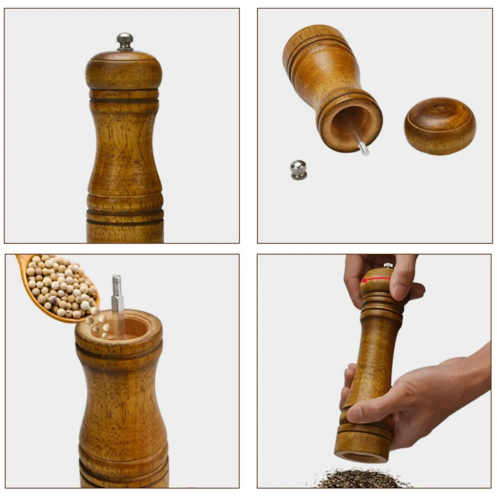 Kitchen tools cooking Salt And Pepper Grinder Hand Movement Oak Wood Pepper Mill