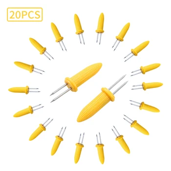 

20Pcs/Set Corn Forks Heat-resistant Small Stainless Steel Corn Holders Food Forks BBQ Tool for Picnic Camping Barbecue Tool