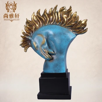 

CREATIVE BLUE RESIN HORSE HEAD STATUE HOME DECOR CRAFTS ROOM DECORATION VINTAGE HORSE HEAD OFFICE ORNAMENT RESIN ANIMAL FIGURINE
