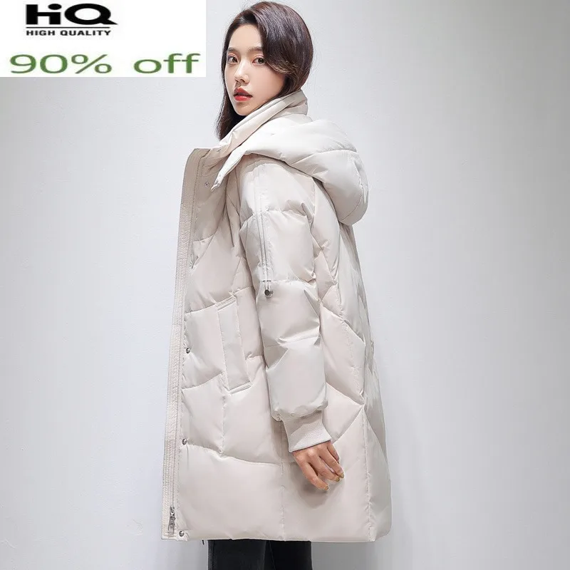 

90% White Duck Down Coats Womens Puffer Jackets Long Hooded Warm Parkas Casual Clothes Korean Abrigos Para Mujer SQQ491