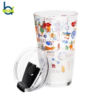 

460ml Portable Glass Coffee Cup Creative Cartoon Tea Cup With Lid And Straw Travel Coffee Beer Cups And Mugs Tumbler Drinkware