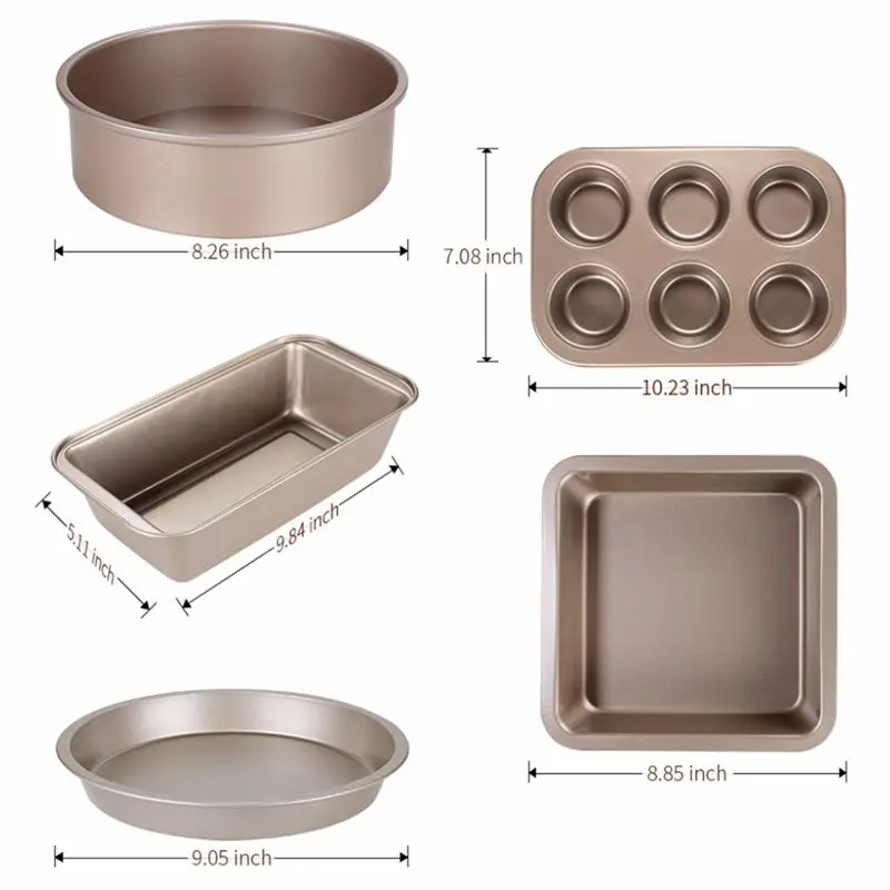 

Hot New Nonstick Bakeware Set 5-Pieces Carbon Steel Including Springform Pan Muffin Pans Square Baking Pan Pizza Tray Loaf Pan