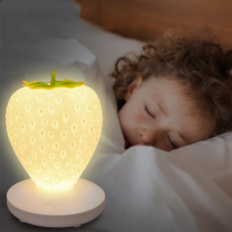 USB Night Light Strawberry Touch Dimmable Silicone Nightlight Bedside Lamp Children Kids Gift Bedroom Decoration For Baby