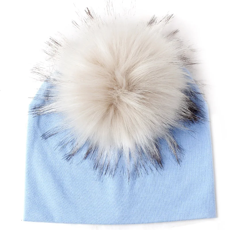 light blue 20 Geebro/Лидер продаж, однотонные шапочки для новорожденных детей, шапки с помпоном из искусственного меха, новые мягкие милые шерстяные шапки skully для девочек и мальчиков - Цвет: light blue 20