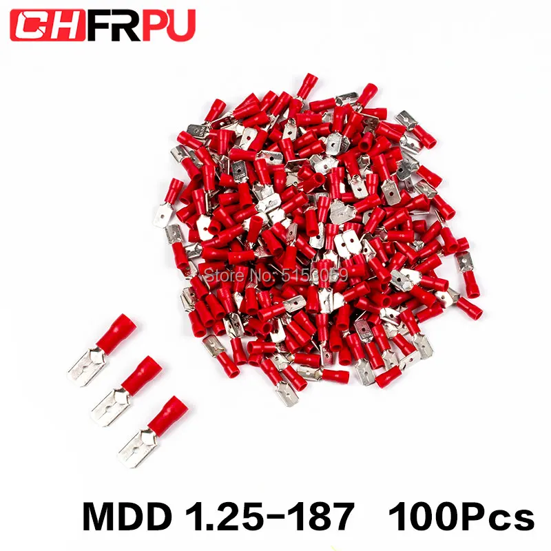 

100PCS 4.8mm 22-16AWG FDFD/FDD/MDD1.25-187 Female male Insulated Electrical Crimp Terminal for 0.5-1.5mm2 Cable Wire Connector