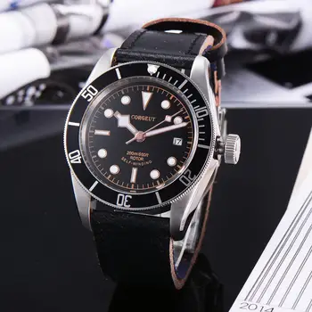 

41mm Corgeut luxury top brand sport Sapphire Glass black Dial PVD Mechanical Male clock Automatic leather Mens Wrist Watch