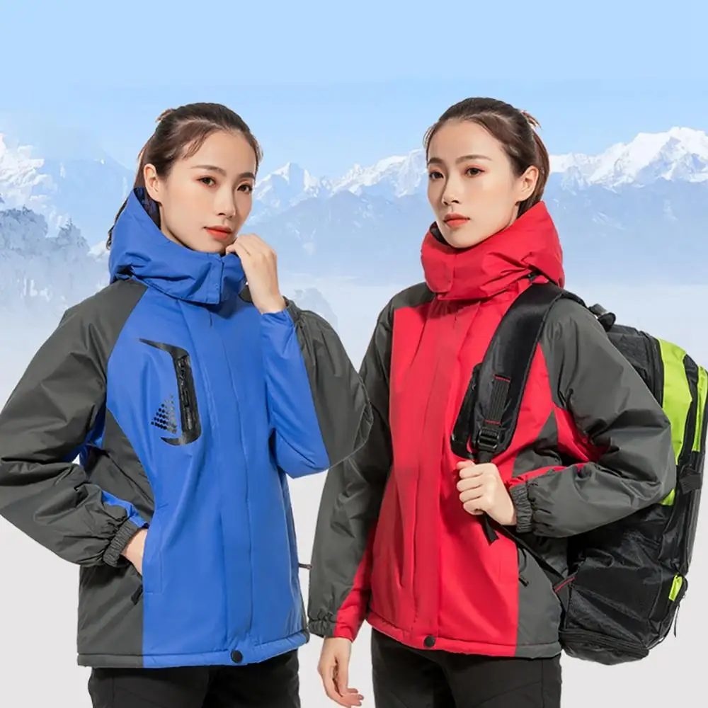 

Windbreakers Rain Jacket Hiking Thick Hooded Breathable Waterproof Windproof Fluffy Climbing Coat Outwear Outdoor Autumn Winter