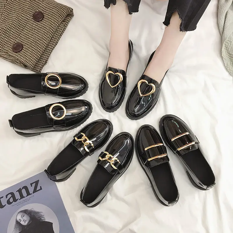 

British Style Casual Woman Platform Shoes Women's Moccasins Modis All-Match Flats Round Toe Oxfords Autumn Preppy 2019 Dress