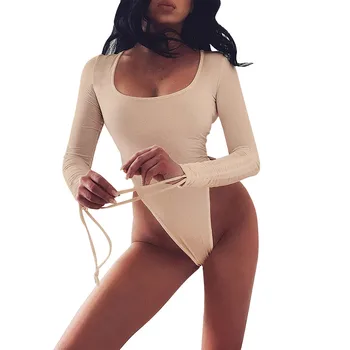 

Fashion Body para mujer Women Sexy Bodysuit Drawstring Solid Clothes Long Sleeve Jumpsuit Combishort femme Skinny Romper #C10