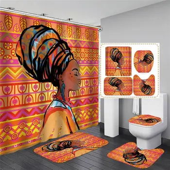 

Shower Curtain Bathroom Decor 4pcs Non Slip Toilet Polyester Cover Mat Set MH23