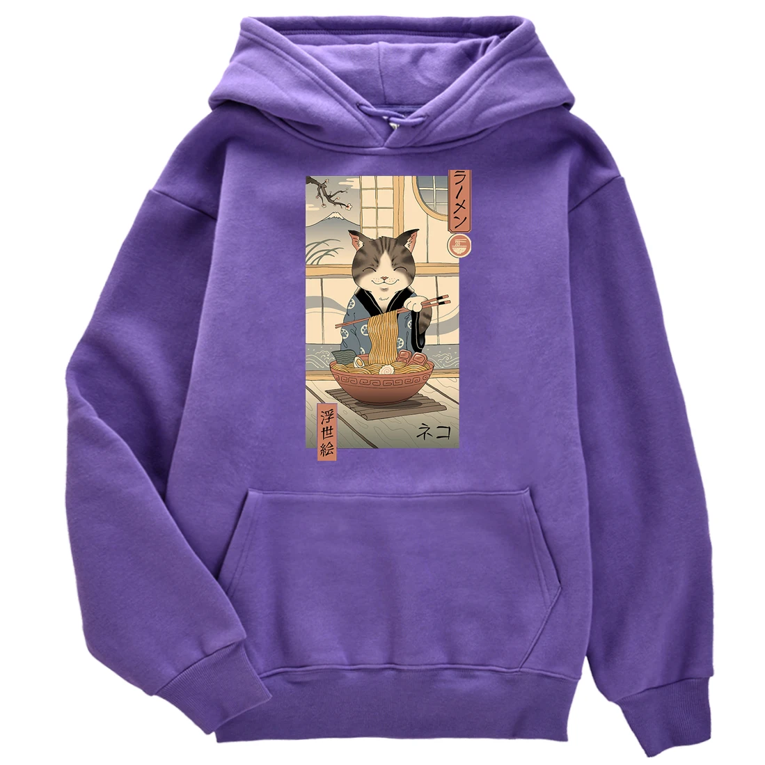 

Hoodies Kitten Eating Ramen Ukiyoe Print Women'S Hoodie Fleece Oversized Hoody For Women Harajuku Aesthetic Female Sweatshirt
