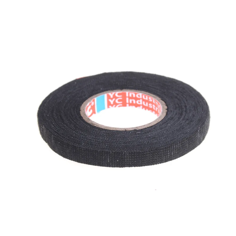 15m x 9mm x 0.3mm Black Adhesive Cloth Fabric Tape Cable Looms Wiring Harness ^ 