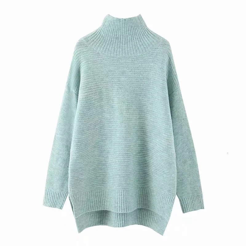 Green TWOTWINSTYLE, вязаный корейский свитер для женщин, водолазка с длинным рукавом, асимметричный подол, свитера для женщин,, осенняя мода, новинка - Color: Green