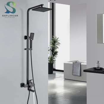 

Matte Black Bathroom Shower Set 8" Rainfall Showerhead Hot and Cold Faucet Single Handle Wall-mounted Shower Set