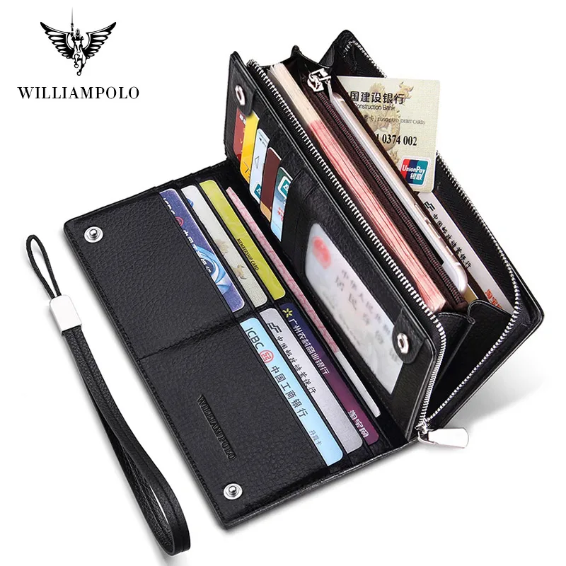 Mens Wallet Zipper Hasp Design Long Genuine Leather Business Phone For Credit Cards Clutch Wallet Men Gift