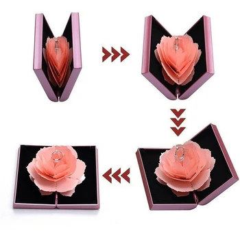

Folding Flower Ring Box Rotating Rose Ring Box Wedding Birthday Valentine's Day Jewelry Display Boxes 4 Colors
