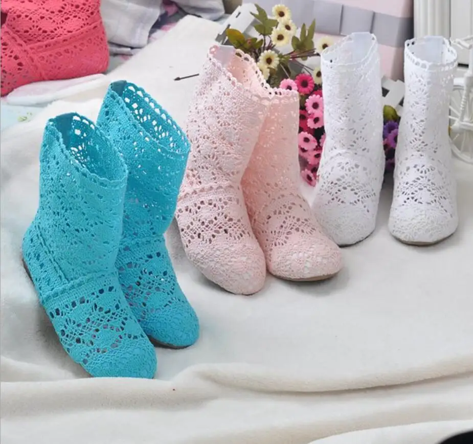 hollow boots shoes breathable knit line mesh boots summer women's knee high tube women's shoes 34-41 women boots