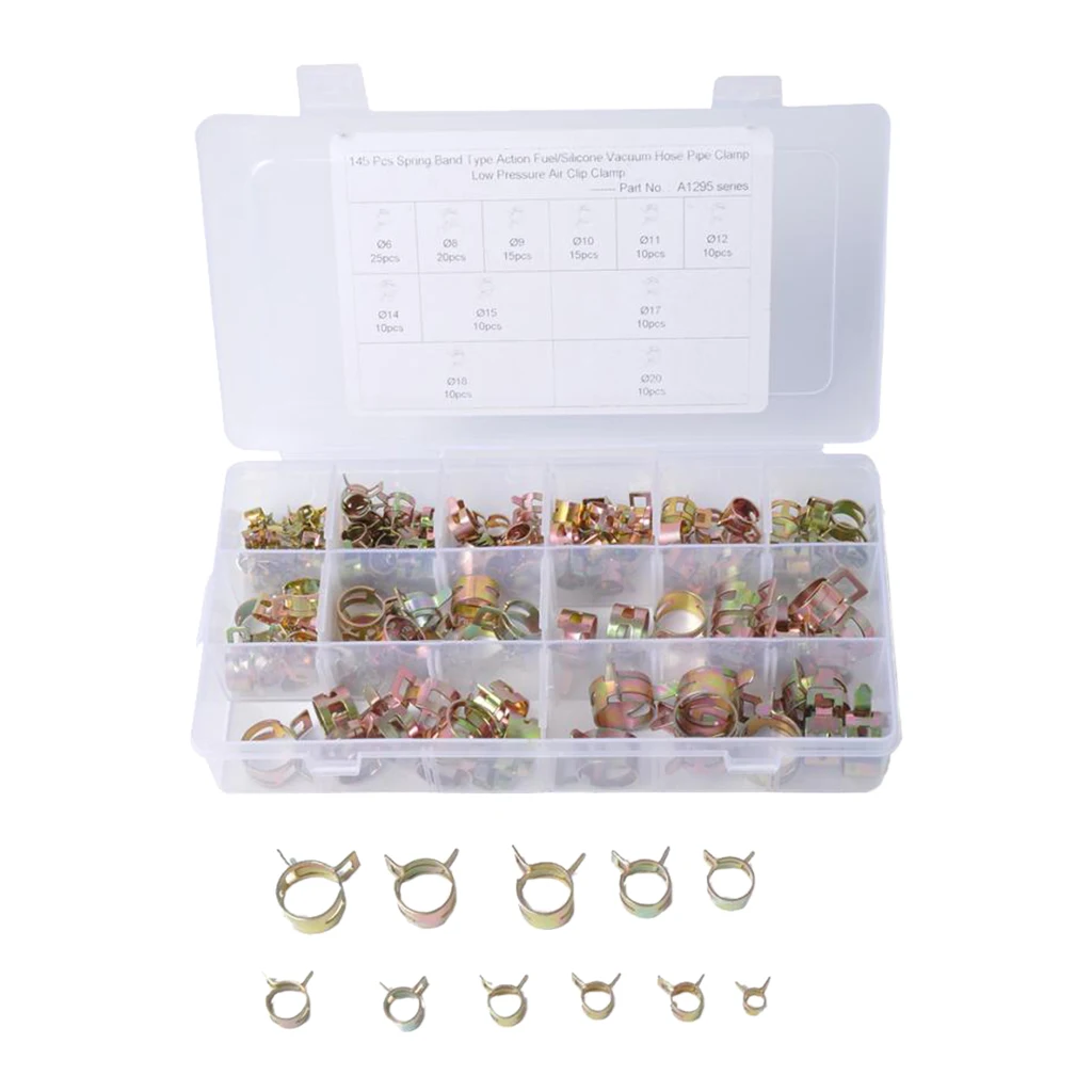 145x Fuel Line Hose Spring Clip Water Pipe Air Tube Fastener 6-20mm 11 Sizes