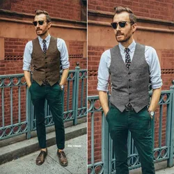 FAKUNTN New arrival Mens Vest Waistcoat Herringbone Single-breasted Jacket J Mens Slim Fit Wool Blazer