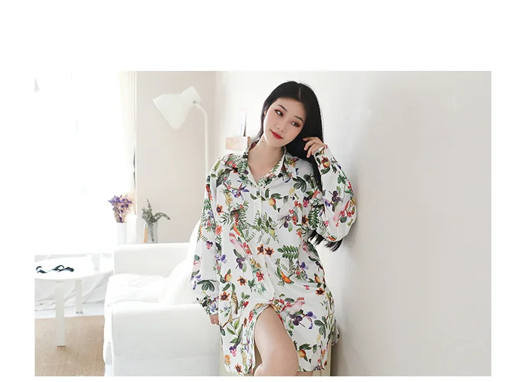 Simulation Silk Siamese Female Spring And Autumn Europe And The United States Loose Sexy Bathrobe Nightdress Home Service