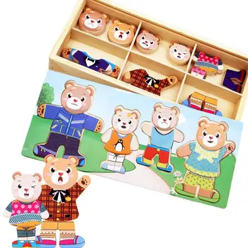 

Wooden Animal Bear changing clothes jigsaw puzzle toy early childhood education enlightenment learning jigsaw puzzle toy