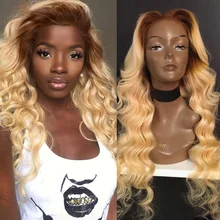 COLODO бразильская глубокая волна 13X6 Синтетические волосы на кружеве парики блондинка с эффектом деграде(переход от темного к парики из натуральных волос для Для женщин 150 плотность парик шнурка предварительно вырезанные