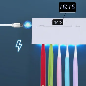 

Toothbrush Disinfection Holder Electric UV Sterilizer Rack USB Rechargeable with Toothpaste Squeezer