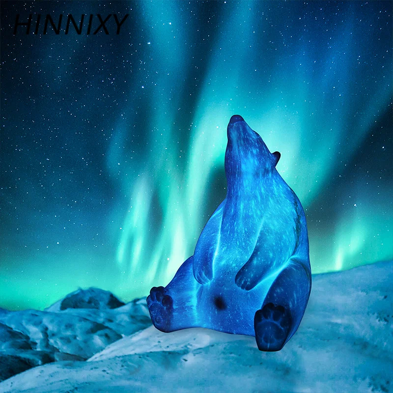 Hinnixy новые 3D принт ночной Светильник полярный медведь ЗАМОК КИТ ракетки Форма Перезаряжаемые настольная лампа Украшения в спальню творческие подарки