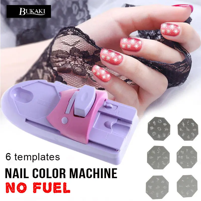 

BUKAKI DIY Pattern Stamp Printing Machine Nail Art with 6 Metal Pattern Painting UV Gel Nail Polish Tools