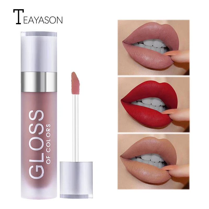 TEAYASON Beauty Lips Makeup Dark Red Nude Pigment Waterproof Long Lasting Glitter Liquid Lipstick Matte Lip 2