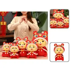 Tiger Plush Toy Collectable Lovely Soft Stuffed 2022 Chinese Traditional Hat Tiger Mascot Toy