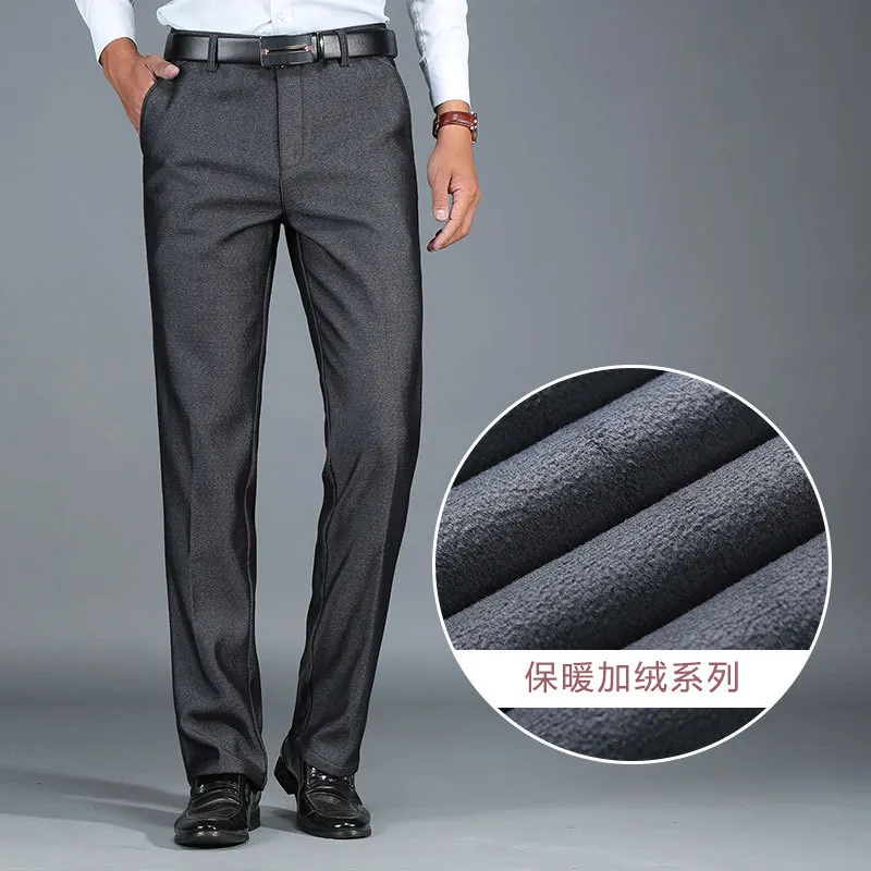 

MEN'S Casual Pants Spring And Autumn Elasticity Middle-aged Long Pants Winter Brushed And Thick Daddy Clothes Business Suit Pant