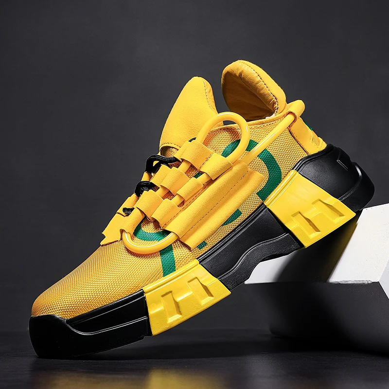 Новейшая Молодежная трендовая обувь для скейтборда на толстой подошве, с высоким верхом, с дышащей сеткой, летние мужские кроссовки, Джокер, уличная мода, подиумная прогулочная обувь - Цвет: Цвет: желтый