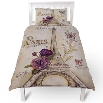 

Paris Flowers Butterfly Duvet Cover Pillow Case Quilt Cover Set Bedclothes Single Bedding Sets For Bed