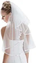 Wedding Simple Tulle White Ivory Two Layers Bridal Veils Ribbon Edge Cheap Bride Accessories Short Women Veil Veu De Noiva